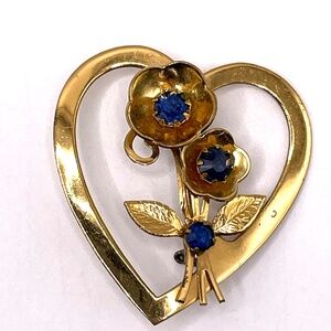 Coro Vintage Blue Rhinestone Heart Pin Brooch